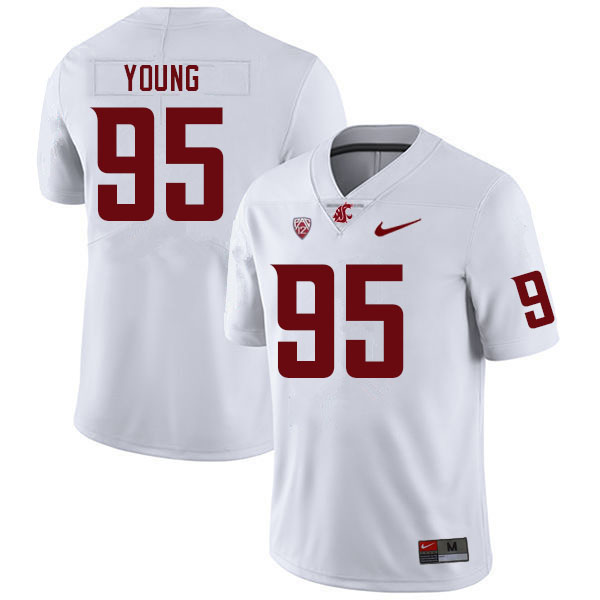 Men #95 Xavier Young Washington State Cougars College Football Jerseys Sale-White - Click Image to Close